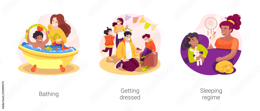 In-home caregiver service isolated cartoon vector illustration set