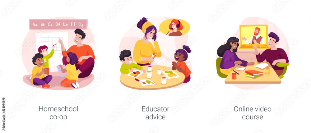 Parents support isolated cartoon vector illustration set