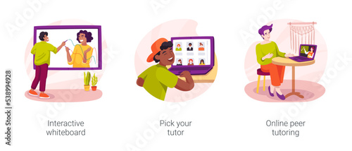 Online tutoring isolated cartoon vector illustration set