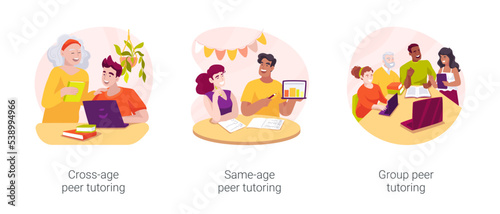 Peer tutoring isolated cartoon vector illustration set
