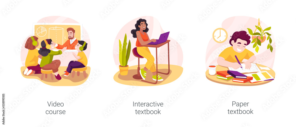 Types of study materials isolated cartoon vector illustration set