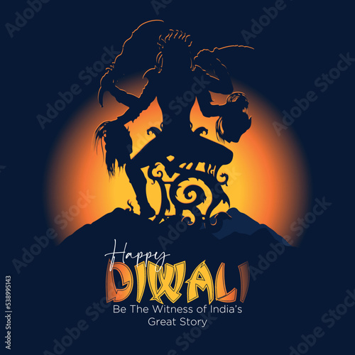 Easy to edit vector illustration of Goddess Kali puja celebration during Diwali festival of India