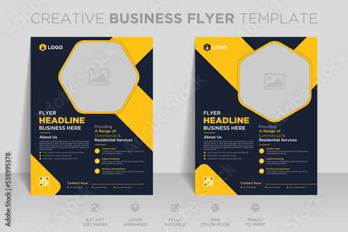 Creative business abstract flyer brochure design trend for professional corporate style. Can be adapt to social media posts, annual report, magazine, poster, presentation, portfolio, Banner, Website.