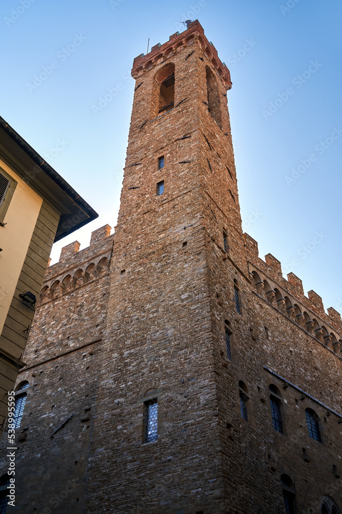 medieval stone castle in a tower in the city of Florence