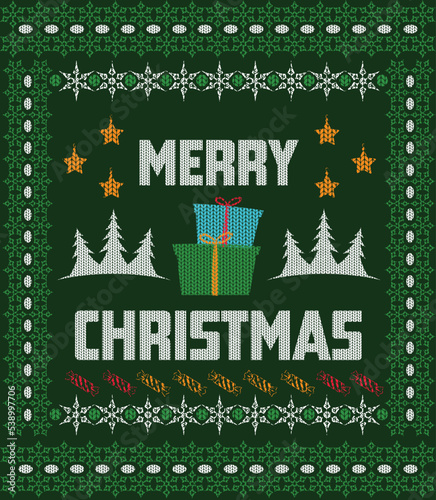 Green and White Winter Christmas  Ugly Sweater Design 