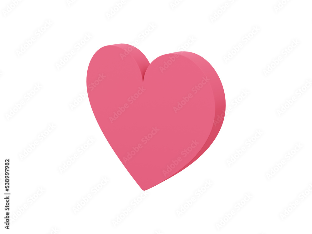 Flat heart. Red single color. Symbol of love. On a monochrome white background. Right side view. 3d rendering. Flat heart. Red single color. Symbol of love. On a monochrome white background. Right side view. 3d rendering.