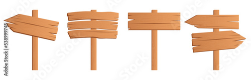 Set of wooden boards for inscriptions. Wooden signs in flat style.