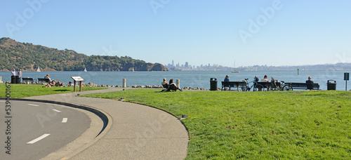 Shoreline Park with picturesque bayside lawn and singular views. Tiburon,  California, United States
