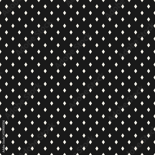Simple vector minimalist seamless pattern with small diamonds, rhombuses. Black and white minimal background. Abstract monochrome geometric texture. Perforated surface. Repeat decorative geo design