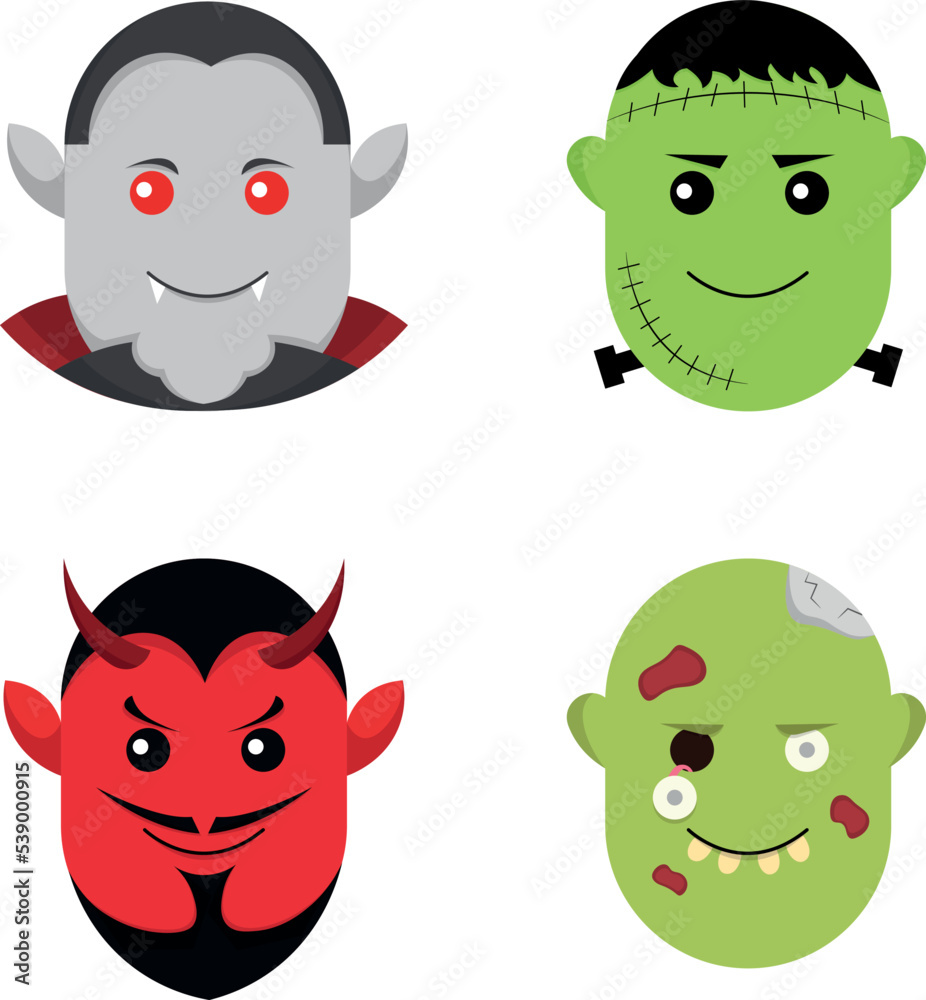 Set of funny monsters, zombie, vampire, demon, Frankenstein on a transparent background . Vector illustration Set of funny monsters, zombie, vampire, demon, Frankenstein on a transparent background . Vector illustration
