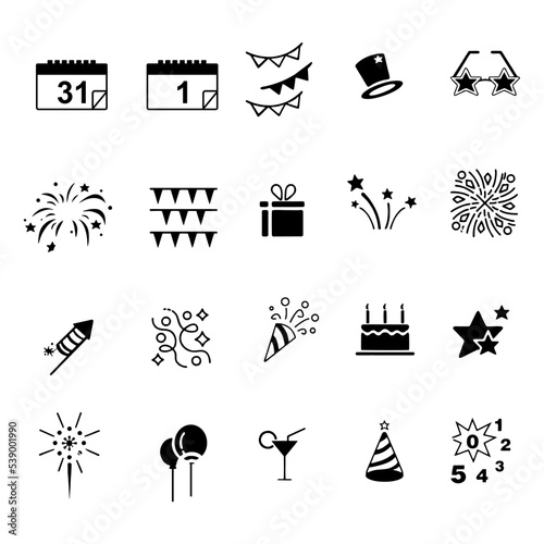 Happy New Year line icons set.