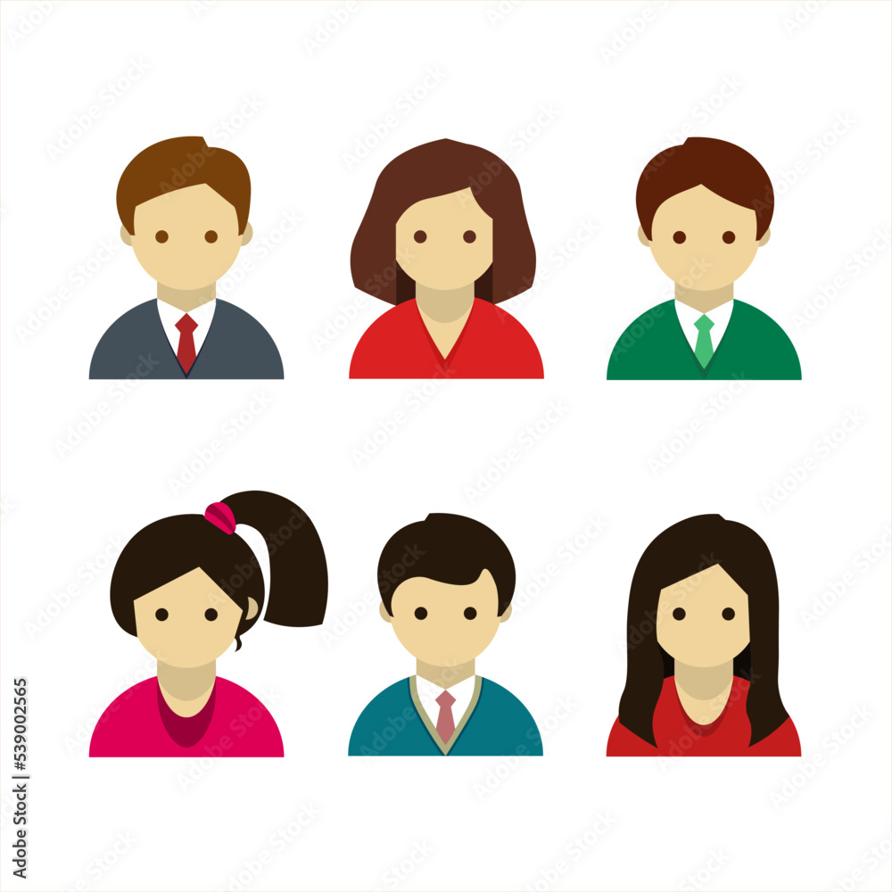 Set of colorful maile and female faces icons in flat style. Vector set of boys and girls isolated on white. Simple abstract color man and woman icons. Vector illustration for graphic design, Web, UI. Set of colorful maile and female faces icons in flat style. Vector set of boys and girls isolated on white. Simple abstract color man and woman icons. Vector illustration for graphic design, Web, UI.