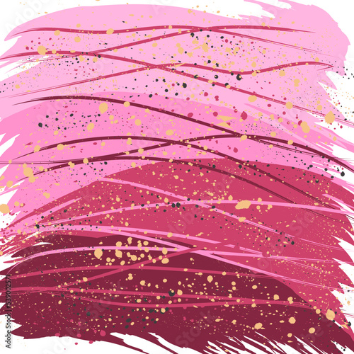 Pink background, brush strokes, spray drops. Vector beauty backdrop for beauty salon, postcards, cover, banner. Stock illustration, abstraction. Grunge style.