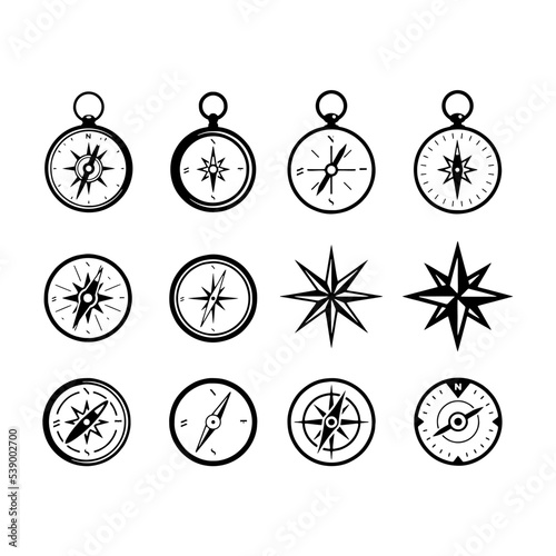 Vector compass icons set isolated on white background