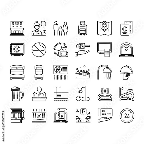 Hotel service, Simple thin line hotel icons set, Vector icon design