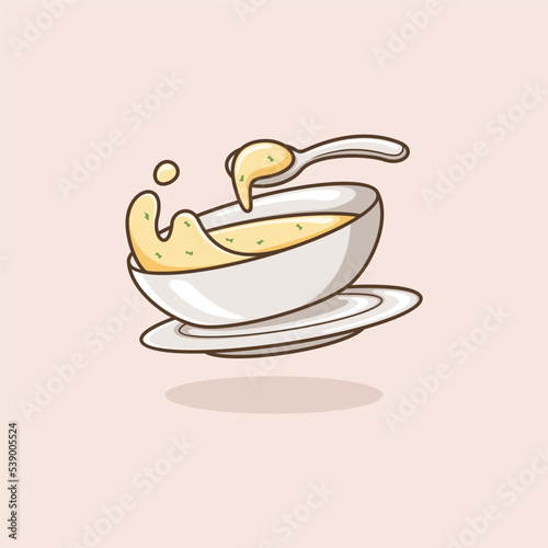 cute cartoon soup cream in bowl