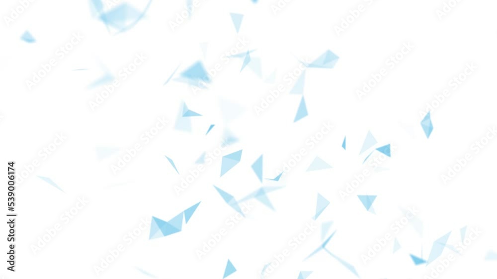 Blurred blue triangle shapes digital tech looped motion on white animation background.