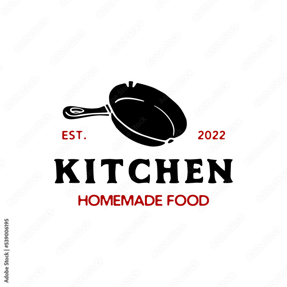 Vintage Retro Hand Drawn Old Skillet Frying Pan For Restaurant Logo