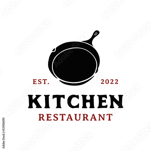 Vintage Retro Hand Drawn Old Skillet Frying Pan For Restaurant Logo Design