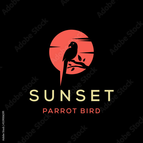Parrot Bird Sunset Logo Design Vector Illustration