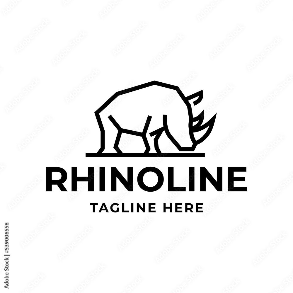 Line Art Bold Rhino Logo Design Vector