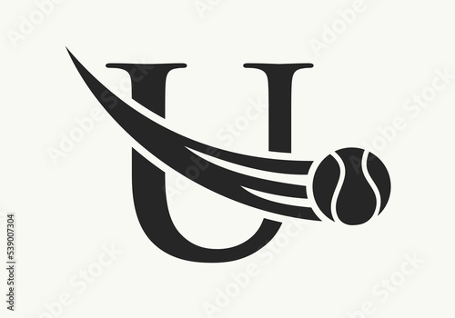 Letter U Tennis Logo Design Template. Tennis Sport Academy Sign, Club Symbol