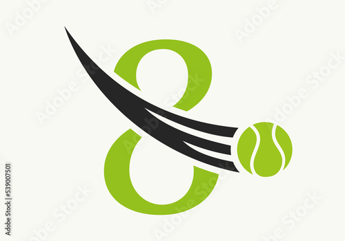 Letter 8 Tennis Logo Design Template. Tennis Sport Academy Sign, Club Symbol