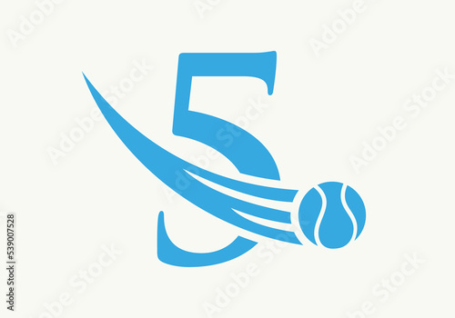 Letter 5 Tennis Logo Design Template. Tennis Sport Academy Sign, Club Symbol