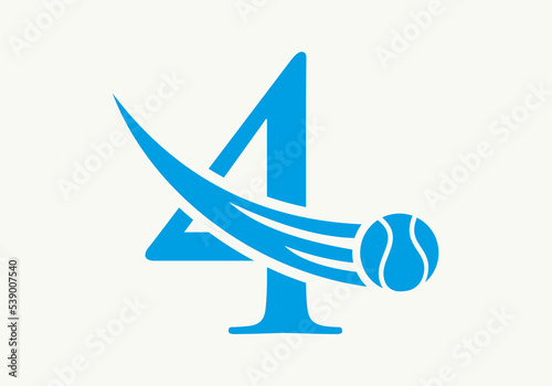 Letter 4 Tennis Logo Design Template. Tennis Sport Academy Sign, Club Symbol