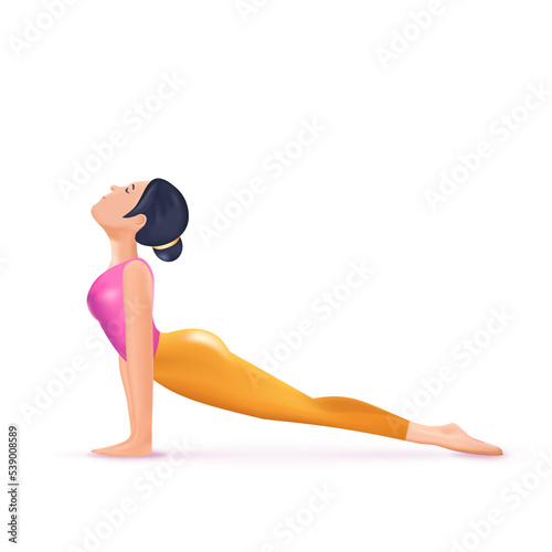 Meditation 3D illustration. Happy calm Woman meditating. Zen, yoga, meditation, relax, recreation, healthy lifestyle. Harmony and balance life. Psychology, selfcare. 3D vector