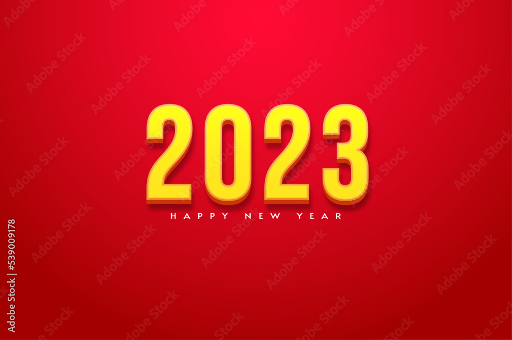 happy new year 2023 with 3d yellow numbers