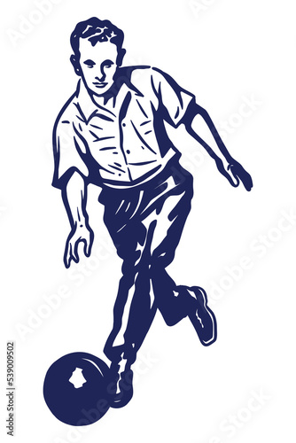 Man playing bowling on vintage style