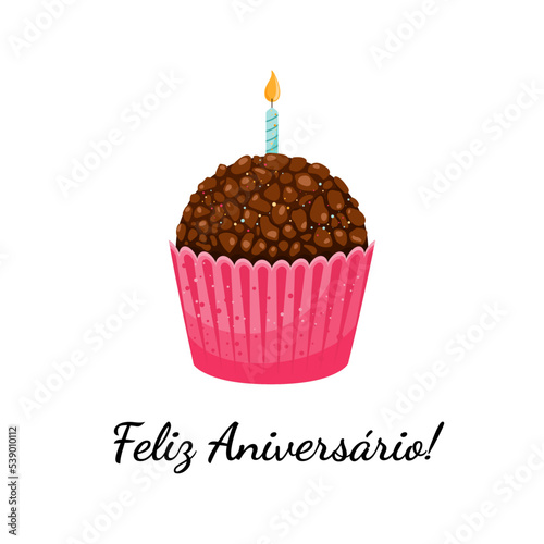 Feliz Aniversario Portuguese Happy Birthday card with brigadeiro. photo