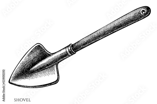 Gardening vintage vector illustrations collection. Black and white shovel.