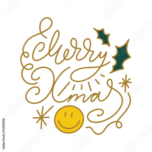 Calligraphy Merry Christmas vintage groovy hippie lettering comic font type dope style, freaky trippy funky text. Underground sixties retro inspired psychedelics typographic art print. Perfect for t