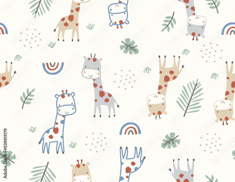 Fototapeta premium Cute Giraffe friends with rainbow 