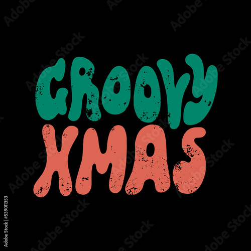 Vintage groovy Xmas hippie lettering comic font type dope style, freaky trippy funky text. Underground sixties retro inspired psychedelics typographic art print. Perfect for t-shirt, New Year and Noel
