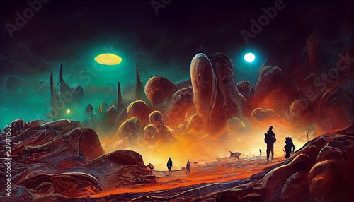 Alien city scifi, science fiction, other worlds, alien civilization planets sci-fi cities, surreal buildings, intergalactic cities, alien planet, landscape, architecture (generative AI, AI) #539011537