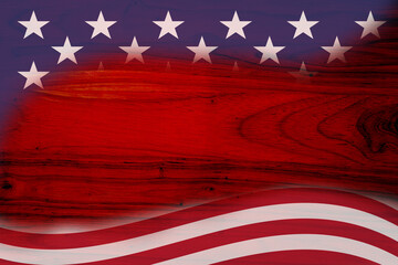 USA background with US flag stars and stripes on wood background