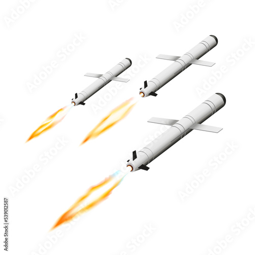 Flying cruise missile on a white background