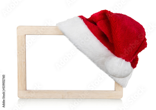 Santa hat and blank frame isolated on  background