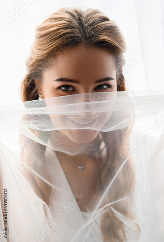 Close-up Portrait Gorgeous Girl Seductively looking With Veil On Face