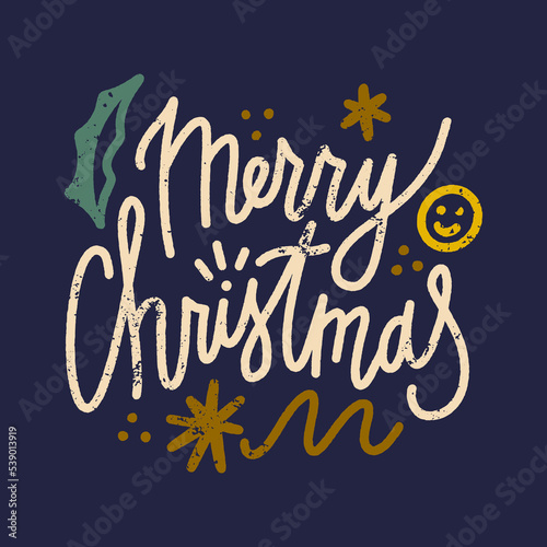Calligraphy Merry Christmas vintage groovy hippie lettering comic font type dope style, freaky trippy funky text. Underground sixties retro inspired psychedelics typographic art print. Perfect for t