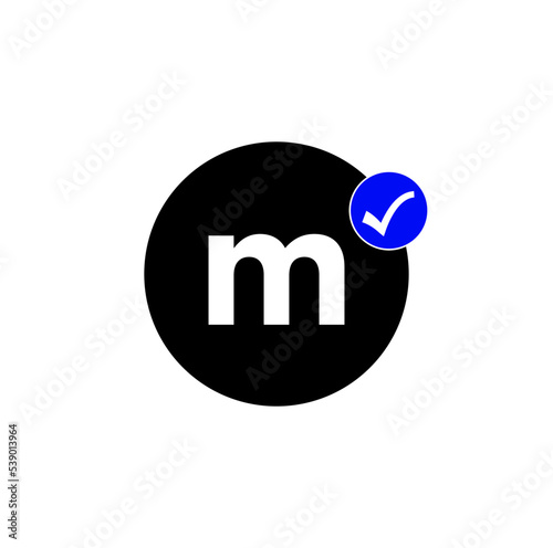 M letter with blue right tick.M allow icon.