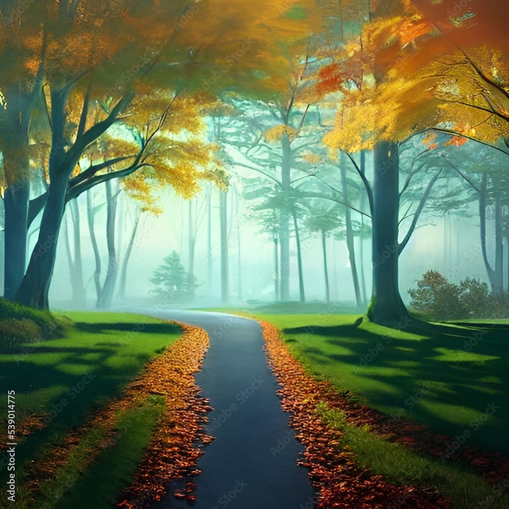 very beautiful autumn scenery illustration