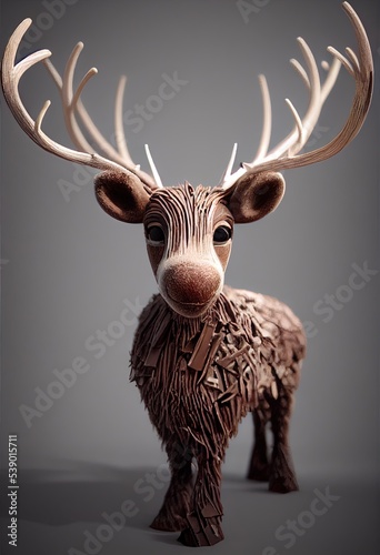 3D rendered computer-generated image of a delicious chocolate reindeer. Unique intricate reindeer design made of creamy milk chocolate for an edible sweet candy treat for the holidays photo