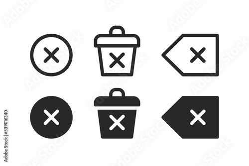 Delete vector icon linear and flat set. Remove to garbage trash bin button collection.