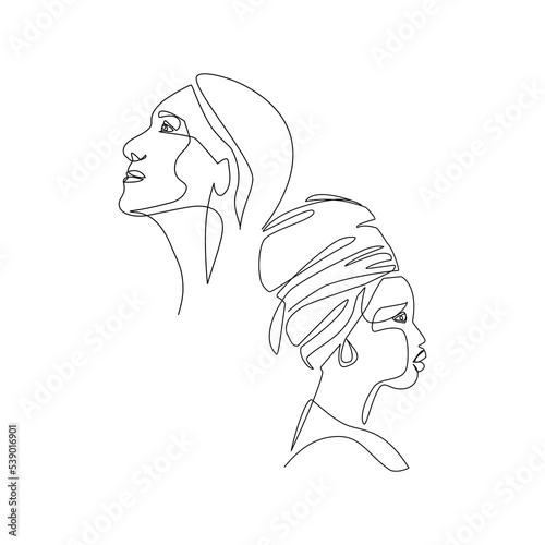 Vector illustration of a female portrait drawn in line-art style