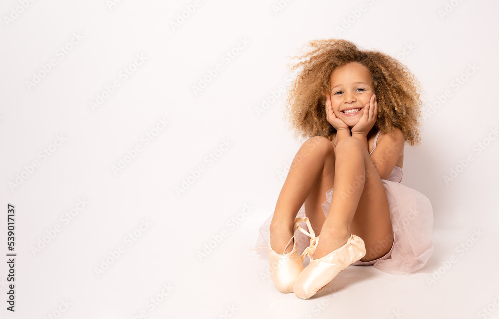 Portrait of an adorable preschool age girl playing dress up wearing a ballet tutu, isolated on white background Portrait of an adorable preschool age girl playing dress up wearing a ballet tutu, isolated on white background