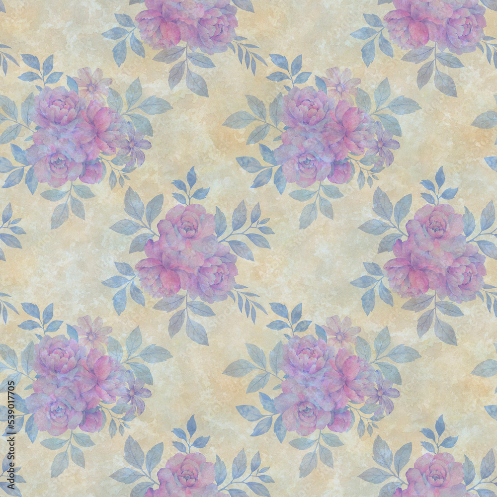 Seamless botanical pattern for design. bouquet of watercolor flowers, abstract floral background.
